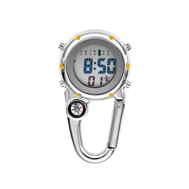 Digital Carabiner Clip Watches Hook Fashion Portable Clock Luminous Multi-function Fob Nurse Watch Compasses Week Clocks Hospital Yellow