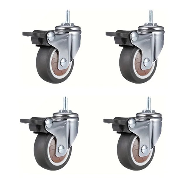 4 Pcs Roues Pivotantes à Tige de 2 Pouces, Levier à Vis TPR, Roulettes Universelles Pivotantes à Tige avec Tiges Filetées M8 pour Chariots et Meubles, Facile à Utiliser