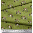 thumbnail image 3 of Soimoi Green Heavy Satin Fabric Feather & Elk Mount Face Print Fabric by Yard 54 Inch Wide, 3 of 5