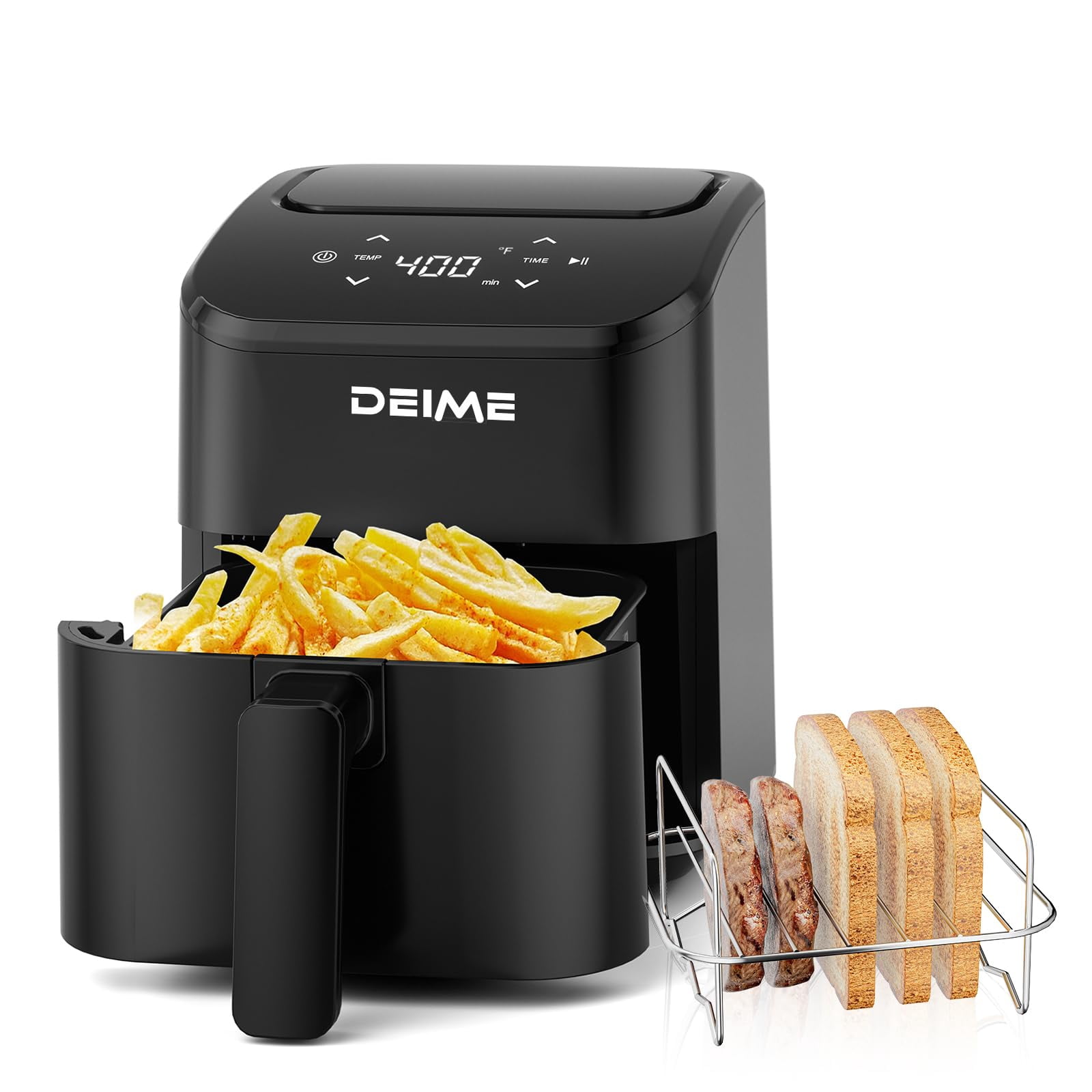 DEIME Air Fryer, Small Digital 3 Qt Airfryer Space Saving Compact, Bake, Reheat, Roasts for Quick Easy Meals, Mini Compact & Quiet, Nonstick & Dishwasher Safe Basket (Bl