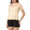 thumbnail image 1 of INSPIRE CHIC Haut en Dentelle Florale Semi-Transparente à Bord Festonné pour Femme, 1 of 6