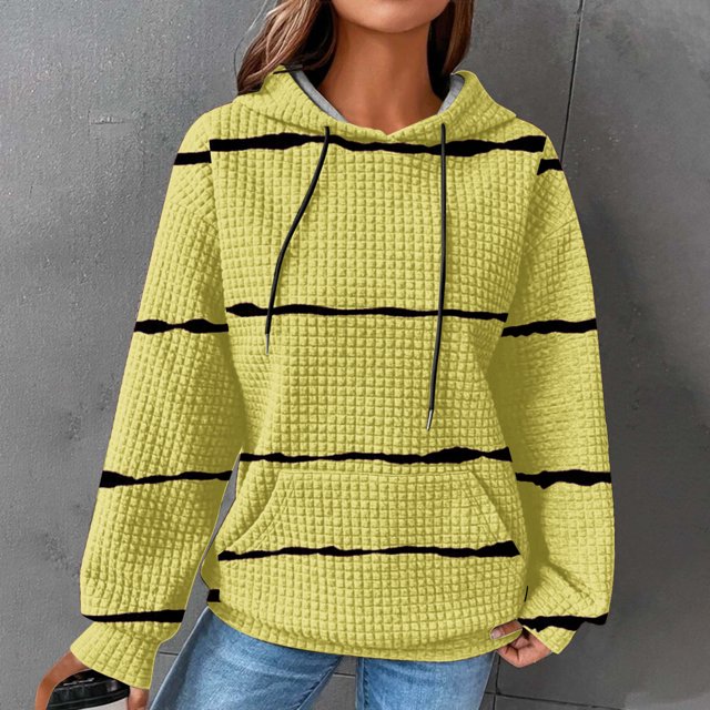 EGNMCR Sweat à Capuche à Manches Longues pour Femmes, Imprimé Rayé, avec Poches, Automne