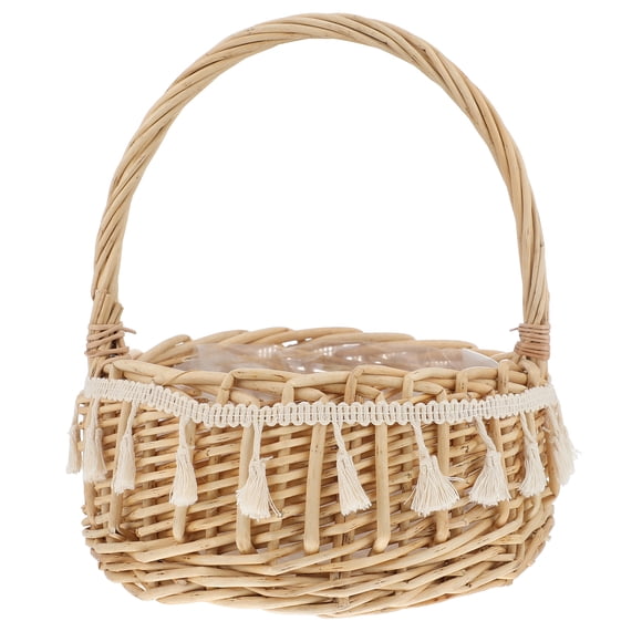 Quentinu 1pc Bride Basket Photo Prop Portable Woven Flower Basket Party Supply (Large)