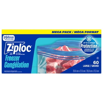 Ziploc Large Freezer Bags, Seal Top, Stay Open Design, 60 Bags