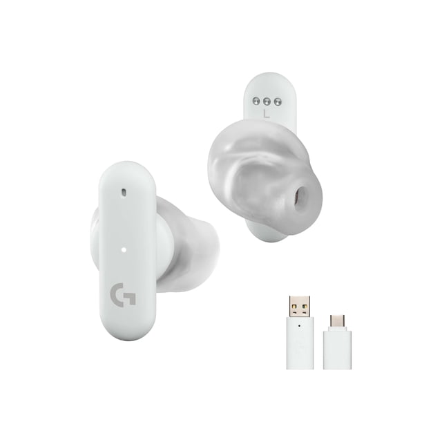 Logitech G FITS True Wireless Gaming Earbuds, Custom Molded Fit, LIGHTSPEED + Bluetooth, Four Beamforming Microphones, PC, Mac, PS5, PS4, Mobile, Nintendo Switch - White; - True wireless earphones with mic - in-ear - Bluetooth / LIGHTSPEED - white