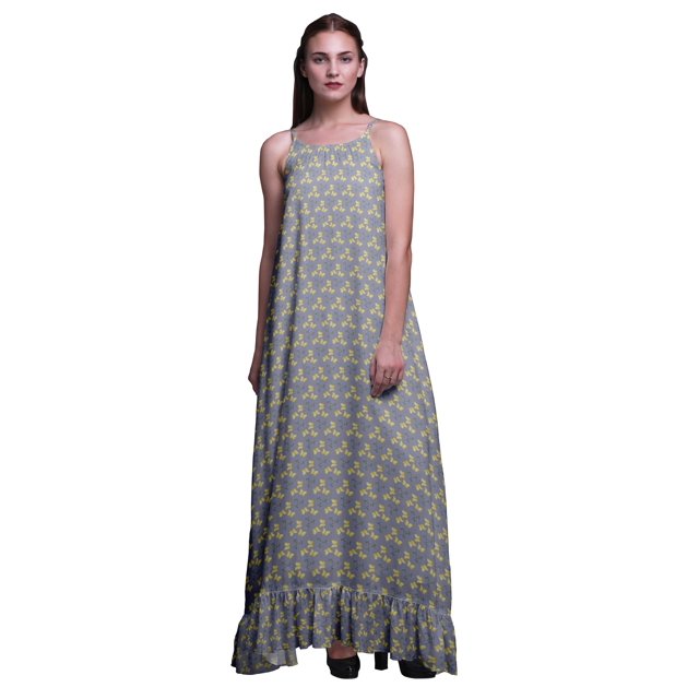 Bimba Robe de Nuit Imprimée de Papillons Gris Pièce pour Femmes Longue à Bretelles Spaghetti Robe Maxi Vêtement de Nuit Robe Petite