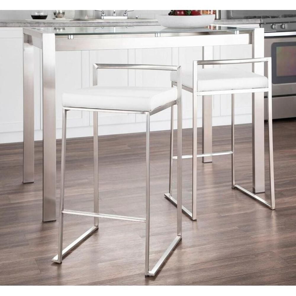 Heavenly Collection White PU Stool, White Bar Stool, White PU Bar Stool, PU Bar Stool with Chrome Finish, White Stool with Stainless Steel Frame, Low Back PU Bar Stool, Kitchen Stool, Island Stool, In