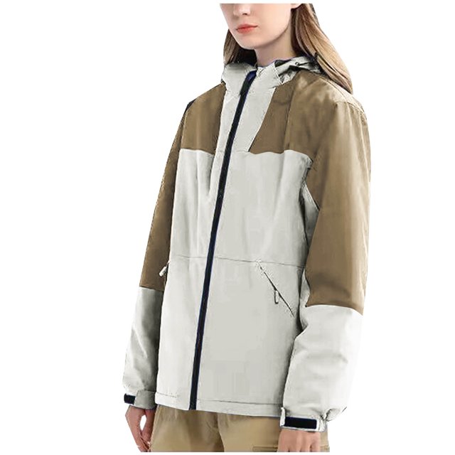 WRKEKC Women's Solid Color Hooded Jacket Long Sleeve Zipper Front Windproof Waterproof Winter Coat