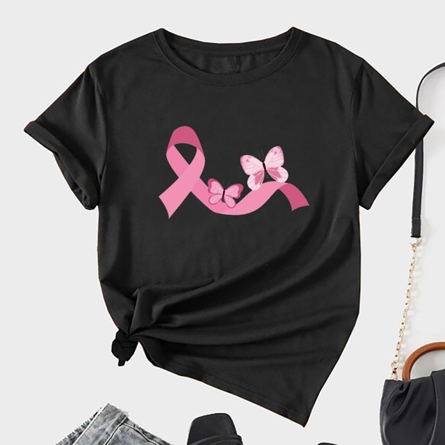 TIMIFIS T-Shirt Ruban Rose de Sensibilisation au Cancer du Sein pour Femmes T-Shirts Cancer du Sein Été Ample Imprimé Col Rond T-Shirt Manches Courtes Blouse Décontractée Automne/hiver