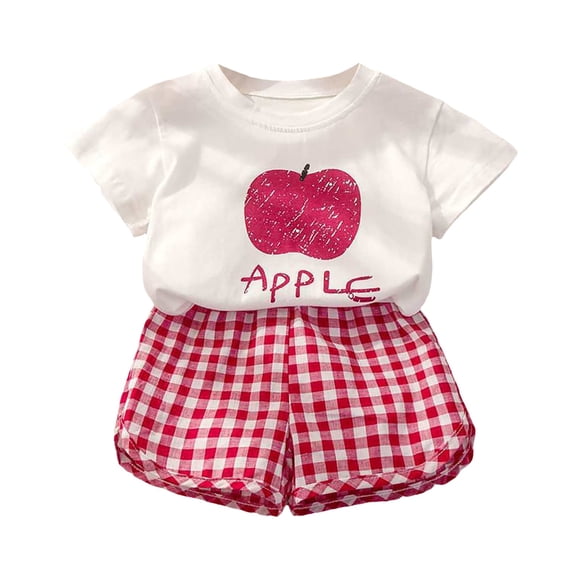 dmqupv Cowgirl Outfits For Girls Girls Short Sleeve Shorts Suit Comfortable Fashion Cartoon Fruit Plaid Print Children Two Piece Suit Red,Size for 12-18 Months