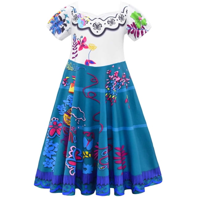 HAWEE Enfants Encanto Mirabel/Luisa Madrigal/Pepa Robe de Princesse Cosplay Filles Manches Courtes Costume