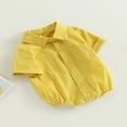 thumbnail image 3 of Barboteuse Chemise Habillée pour Nouveau-Né Garçon en Coton et Lin à Manches Courtes, Boutonnée, avec Poche, Justaucorps Grenouillère, 3 of 8