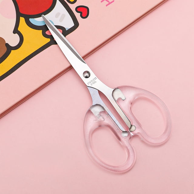 Clear Plastic Small Scissors Transparent Brief Design Students Handmade Artwork Stainless Steel Blade Stationery Office Clippers Clear Color Medium Size Metal