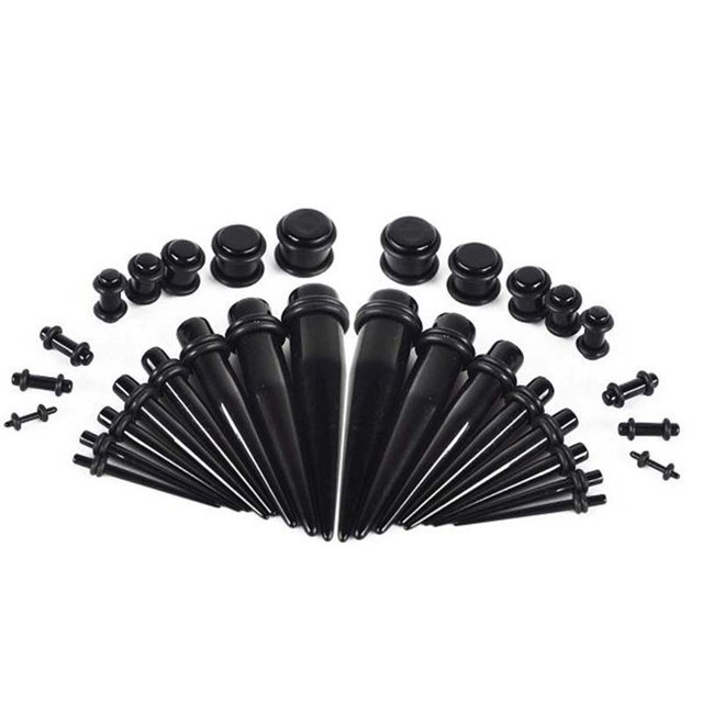 Baohd 54pack/lot Fine Workmanship Acrylic Tapers And Plug With Silicone Tunnel Ear Gauges Expander Set Azure green