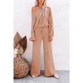 thumbnail image 4 of ORUYROP Ensemble de Pull 2 Pcs pour Femmes Haut Court à Manches Longues et Pantalon Large, 4 of 7