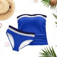 thumbnail image 4 of POUNOO Womens Tankini Swimsuits Slim Fit Strapless Color Block Stripe Ruched Detail High Waist Bathing Suits Beach Vacation Style Swimwear Gift, 4 of 5