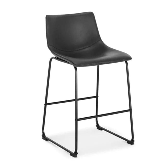 Heavenly Collection Counter Stool 26" with black faux leather upholstery and matte black powder-coated sled legs, designed for kitchen and dining seating with a 26-inch seat height and an industrial modern style.