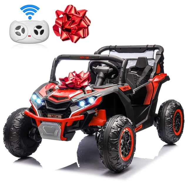 Joyracer Jouets à Chevaucher 24 Volts avec 2 Places, Voiture-Roue 4RM pour Enfants en Rouge, avec Télécommande, Arc à Tirer, Musique Bluetooth, Lumières DEL et design UTV. Ce Véhicule à Chevaucher Motorisé Convient aux Enfants de 3 à 8 Ans et Comprend un Rangement avec une Pochette en Maille et un Coffre Arrière.