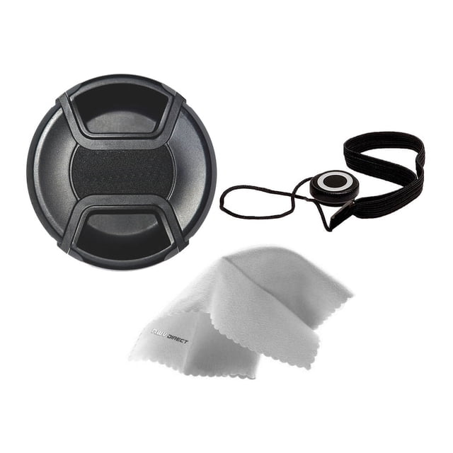 Nikon D80 Lens Cap Center Pinch (77mm) + Lens Cap Holder + Nwv Direct Microfiber Cleaning Cloth.
