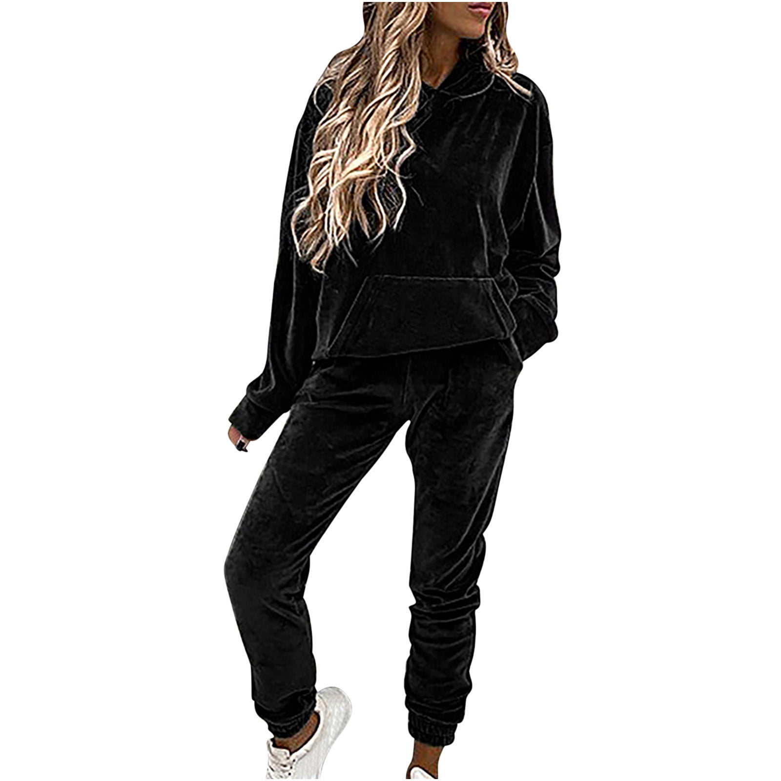 Yuyuzo Womens Velour Sweatsuits 2 Piece Outfits Hooded Pullover Sweatshirt Sweatpants Tracksuits Matching Set