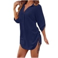 thumbnail image 1 of Plebaso Sortie de Plage pour Femme à Col en V avec Col, Manches 3/4, Chemise de Bikini, Sortie de Plage, Maillot de Bain à Cordon, Robe de Plage, 1 of 4