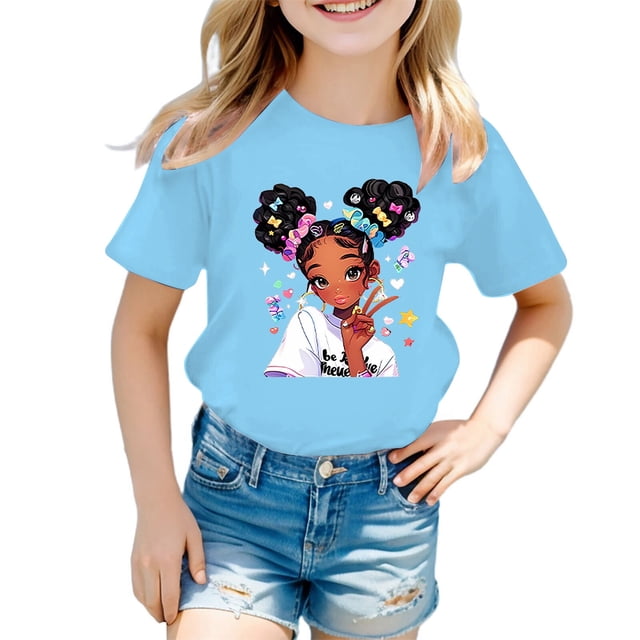 AJIWYH Polos pour Fille, T-Shirt Graphique Mignon à Col Rond et Manches Courtes pour Fille, T-Shirt Décontracté d'Été, Polo pour Fille de 11-12 Ans, Bleu