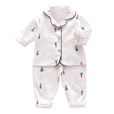MEZZALL Chemise à Boutons Florale pour Bébés Garçons Filles avec Animaux Dinosaures + Pantalons Longs Pyjamas Tenues de Nuit Ensemble de Détente Adorable, 18-24 Mois