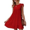 thumbnail image 1 of UKAP Robe T-Shirt pour Femme, Robe d'Été Évasée, Courte Mini, Simple Boho, Rouge, G, 1 of 3