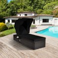 thumbnail image 3 of Gymax Rattan Patio Chaise Lounge Chair W/ Adjustable Canopy Black Cushion, 3 of 10
