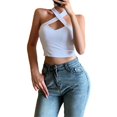 thumbnail image 2 of Women's Cross Halter Vest Summer Fashion Sexy Backless Off Shoulder Cropped Top Solid Color, 2 of 5