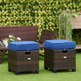 thumbnail image 2 of Outsunny 2 PCS Patio Wicker Ottoman Set, Two Square Outdoor PE Rattan Footrest with Removable Cushion, Freely Combined Furniture w/ Handle for Backyard, Garden, Poolside, Blue, 2 of 10
