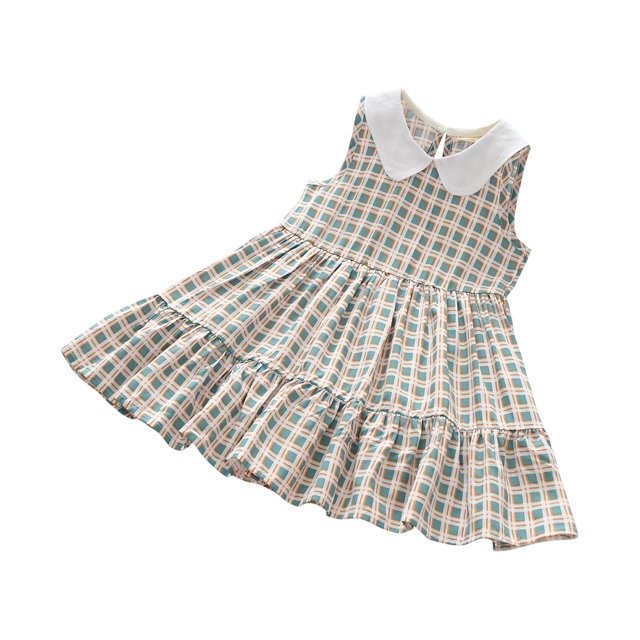 Yanlir Robe Confortable pour Bébé Fille, Enfants, Sans Manches, à Volants, Imprimé de Fleurs Douces, Col Rond, Robe Mi-Mollet pour Tenues Adorables 2-10 Ans (Kaki, 3-4 Ans)