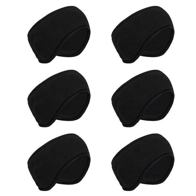 TOPTIE Lot de 6 Cache-Oreilles Bandeau en Polaire, Cache-Oreilles Noirs pour Hommes Femmes Hiver Course Ski