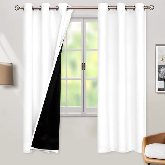 BGment Thermal Insulated Blackout Curtains for Bedroom with Black Liner, Double Layer Full Room Darkening Noise Reducing Grommet Curtain (42 x 72 Inch, Pure White, 2 Pan