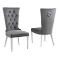 thumbnail image 1 of Chaises Latérales Rembourrées en Velours Gris Foncé avec Acier Inoxydable, Ensemble de 2, 1 of 2