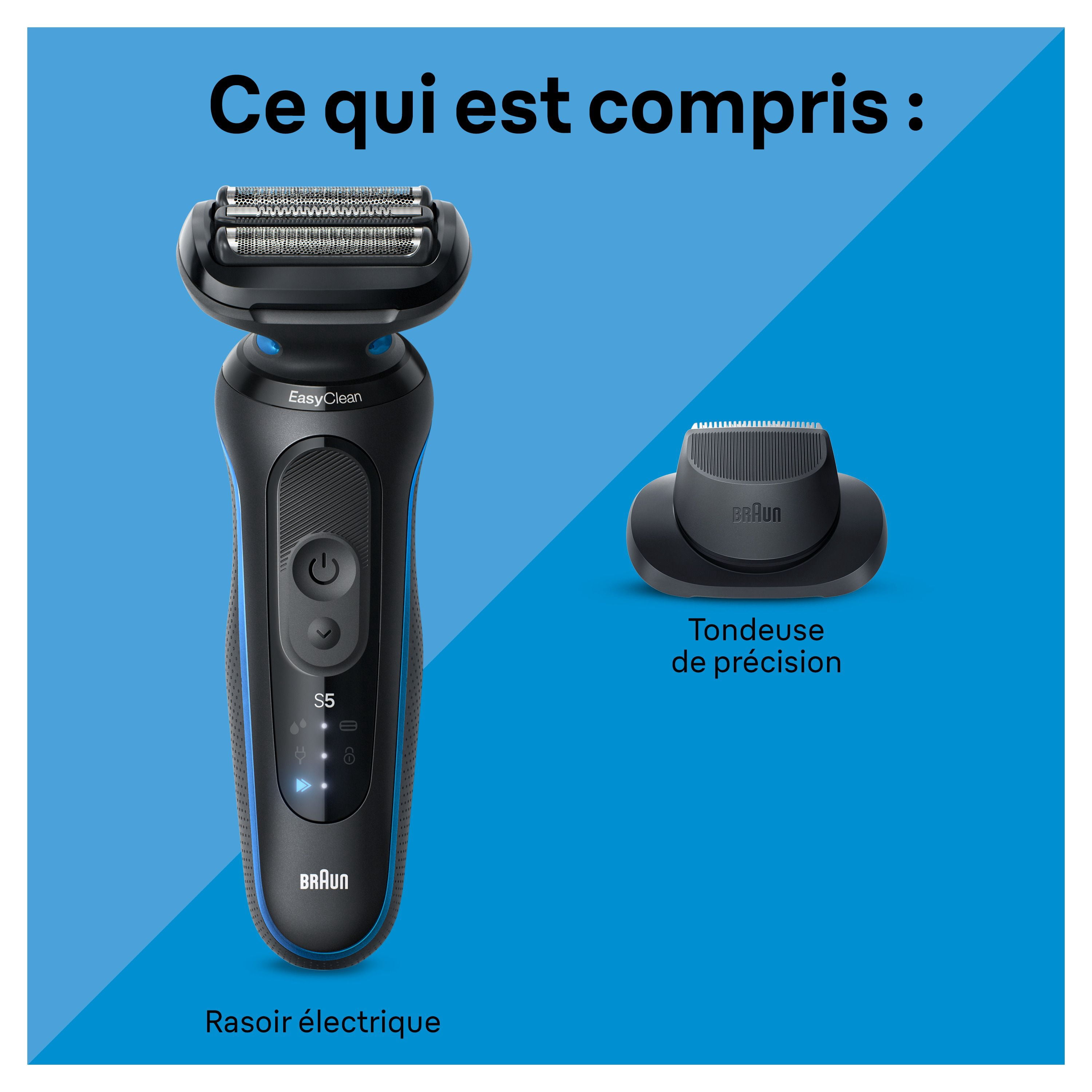 Braun Electric Shaver for Men, Series 5 5118s, Wet & Dry Shave, Turbo Shaving Mode, Foil Shaver, Engineered in Germany, Li-Ion battery up to 50 min, with Precision Trimmer, Blue