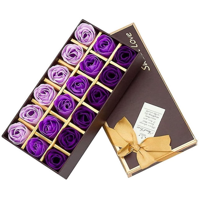 18 Pieces Scented Bathroom Flower Bath Body Soap Rose Petals In Gift Box (purple)