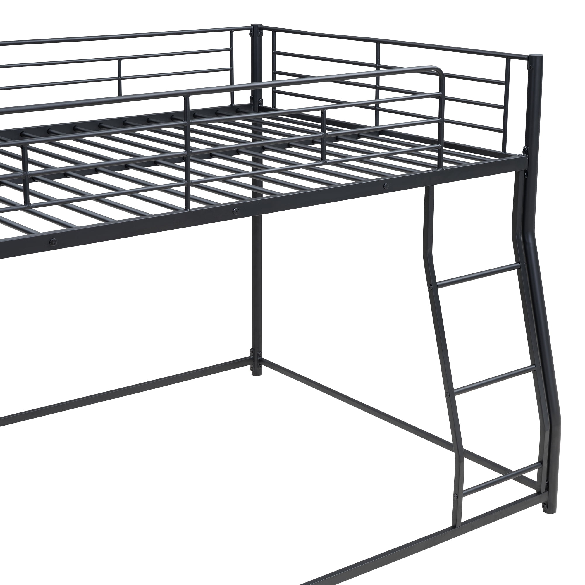 Noble House Full XL Over Queen Metal Bunk Bed,Black Industrial Frame with Guardrails & Slats,Black