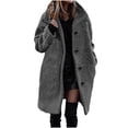 thumbnail image 2 of WRKEKC Women's Shacket Style Plush Coat Button Front Pockets Flannel Lined Winter Long Trench, 2 of 7