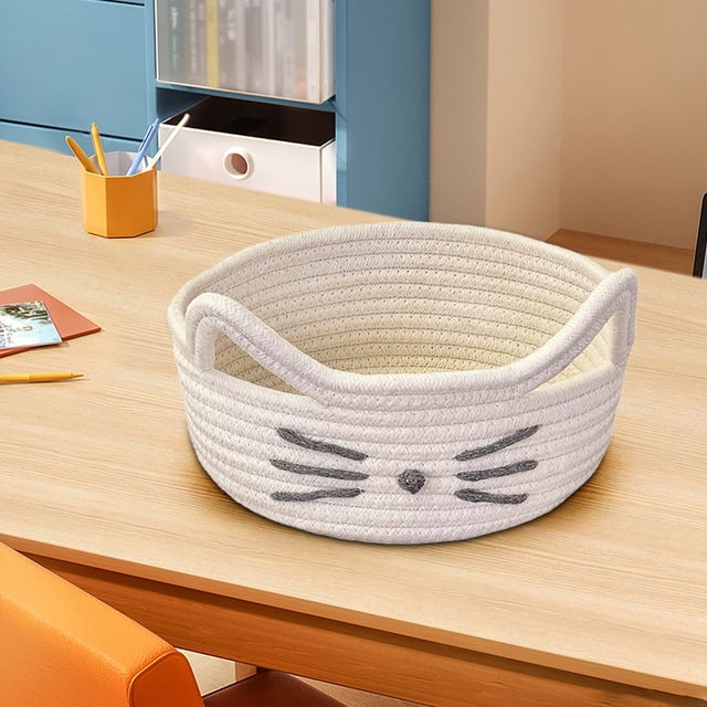 Cats Ear Cottons Thread Organizer Basket office Household Cosmetics Snacks Sundries Woven Desktop Organizer Box