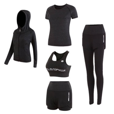 Tauxra Women 2 Piece Workout Sets High Waisted Leggings with Pockets Yoga Outfits for Women, Summer Running Clothes Gym Activewear Sets Sport Suit 5 Piece Tracksuit