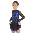 thumbnail image 4 of TiaoBug Robe de Patinage Artistique en Maille Élégante pour Filles avec Strass Manches Longues Robe Tutu de Danse Ballet Bleu Royal 8, 4 of 7
