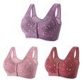 thumbnail image 1 of Lenpel Women's Plus Size Front Closure Bras 3 Pc No Underwire Printed Full Coverage Bralettes Comfortable Everyday Bras(Purple,Small), 1 of 7