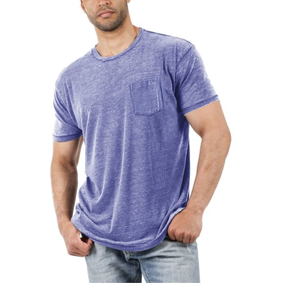Ediodpoh Summer Men's Round Neck Pocket Casual and Comfortable Skin Friendly T Shirt Mens Tops Purple M
