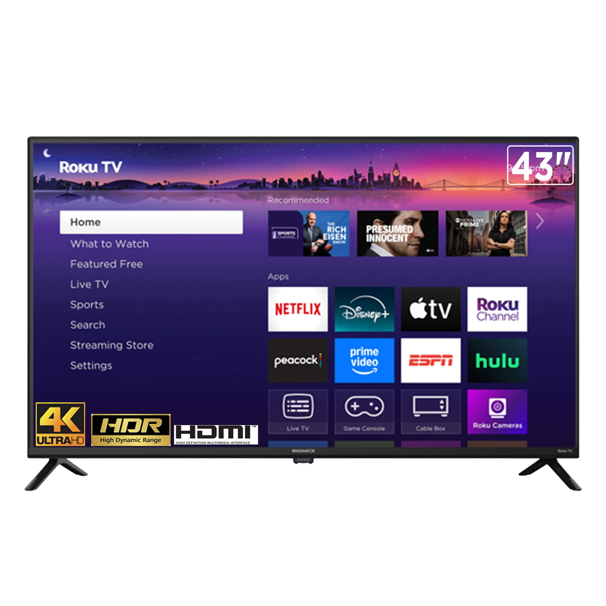 Téléviseur intelligent Magnavox 43" 4K Ultra HD HDR LED Roku, audio Dolby Digital Plus, noir