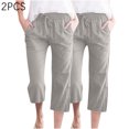 thumbnail image 4 of Pantalon Capri Simua L pour Femmes Été Ample à Jambe Grand avec Poches 2 Pcs, 4 of 6
