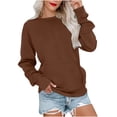 thumbnail image 1 of Mrat Chandail Sans Capuche pour Femme Uni Ample à Col Rond à Manches Longues Chandail Sans Capuche Hauts Chandails à Capuchon Chandail Uni Veste Ample Blouse à Poche Chandail Brun P, 1 of 4