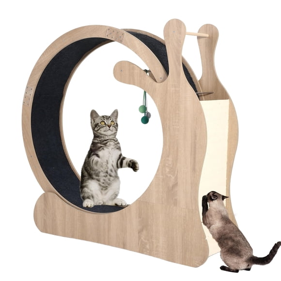 Grande Roue de Course pour Chat de 37,5 Pouces, Tapis Roulant pour Animal en Bois avec Planche à Gratter, Bois Naturel
