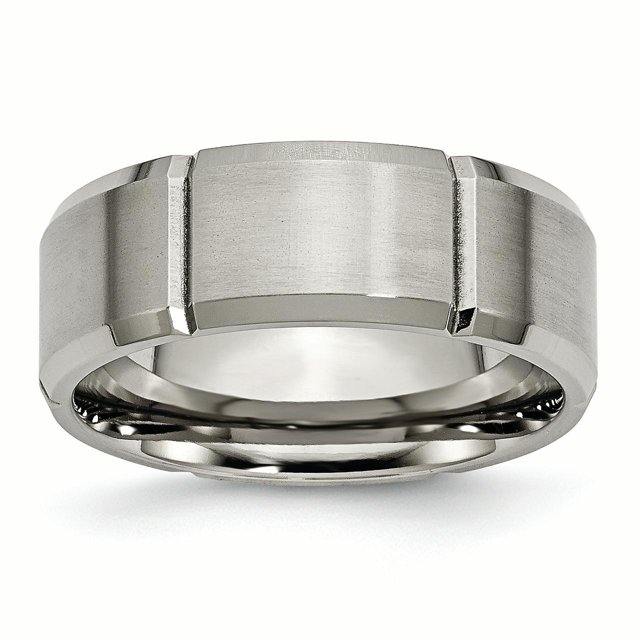 Titanium Beveled Edge Grooved 8mm Brushed and Polished Band Ring 11.5 Size
