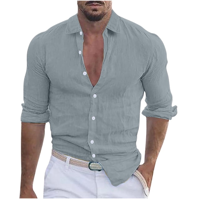 XZNGL Chemise à Manches Longues Homme Unie Décontractée Mode Col Rabattu Bouton Chemise à Manches Longues Blouse Chemises Habillées pour Hommes Chemises à Manches Longues pour Hommes Manches Longues Homme Chemise à Manches Longues